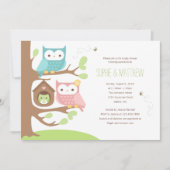 フクロウ家族の木の赤ちゃんシャワー招待状 招待状 (正面)