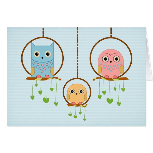 フクロウ家族カード (正面横)