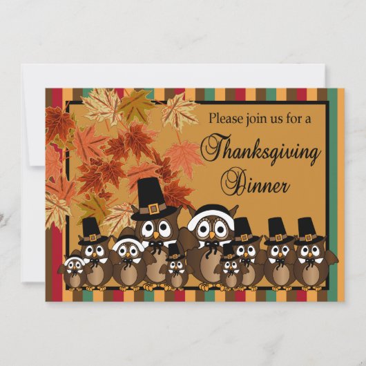 フクロウ家族感謝祭ターキーディナー 招待状 (正面)
