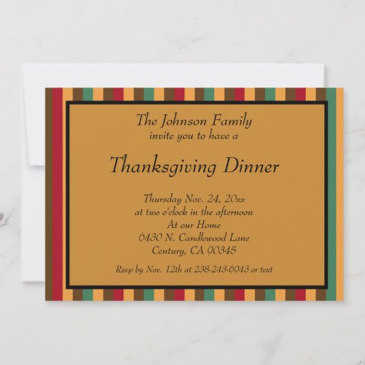 フクロウ家族感謝祭ターキーディナー 招待状 (裏面)