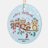 フクロウ家族5人の家族クリスマス セラミックオーナメント (左)