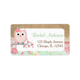 フクロウ差出人住所ラベル、みすぼらしいシックなラップ ラベル