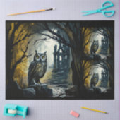 フクロウ幽霊のよく出るォレストウォーターカラー20x30デコページ 薄葉紙 (クラフト)