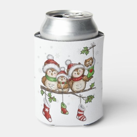 フクロウ愛好家のためのクリスマスかわいいフクロウ家族の衣装.p 缶クーラー (缶正面)
