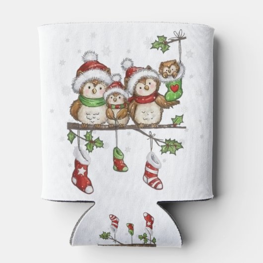 フクロウ愛好家のためのクリスマスかわいいフクロウ家族の衣装.p 缶クーラー (裏面)