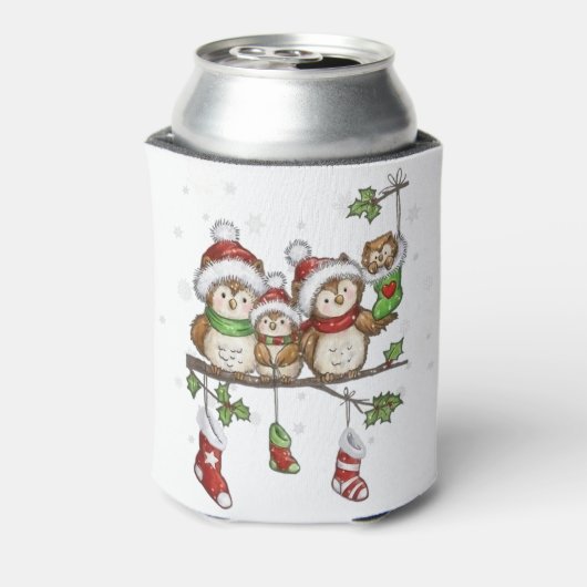 フクロウ愛好家のためのクリスマスかわいいフクロウ家族の衣装.p 缶クーラー (缶裏面)