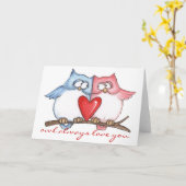 フクロウ愛-挨拶状 カード (黄色い花)