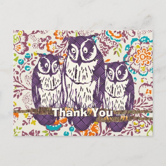 フクロウ感謝していファミリー ポストカード (正面)
