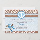 フクロウ招待状男の赤ちゃんシャワー青褐色ゼブラ 招待状 (正面)