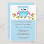 フクロウ招待状-少年の1歳の誕生日/ベビーシャワー 招待状 (正面/裏面)