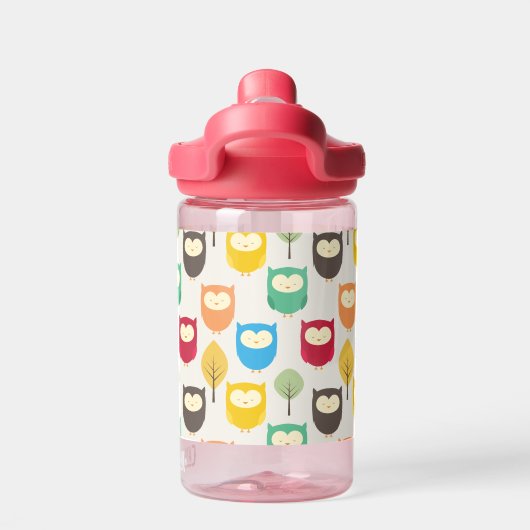 フクロウ数々のル模様 ウォーターボトル (背面)