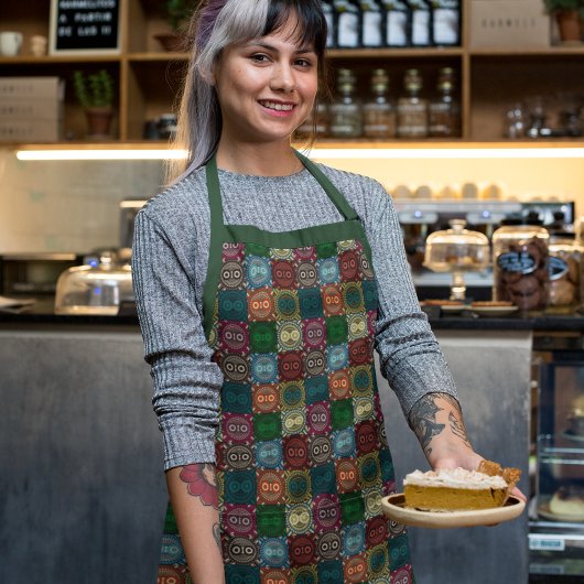 フクロウ数々のル模様 エプロン