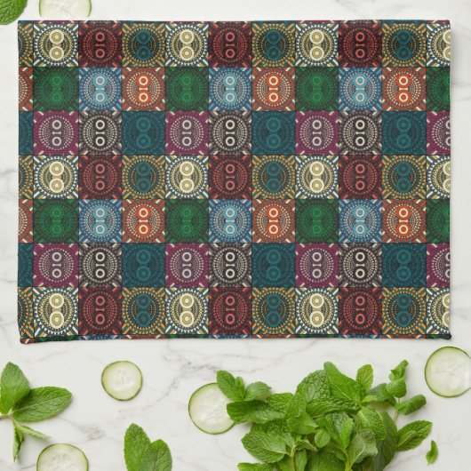 フクロウ数々のル模様 キッチンタオル (折り畳み)