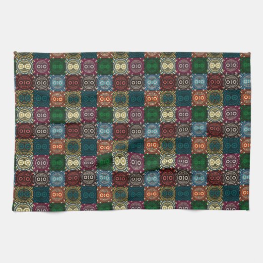 フクロウ数々のル模様 キッチンタオル (横)