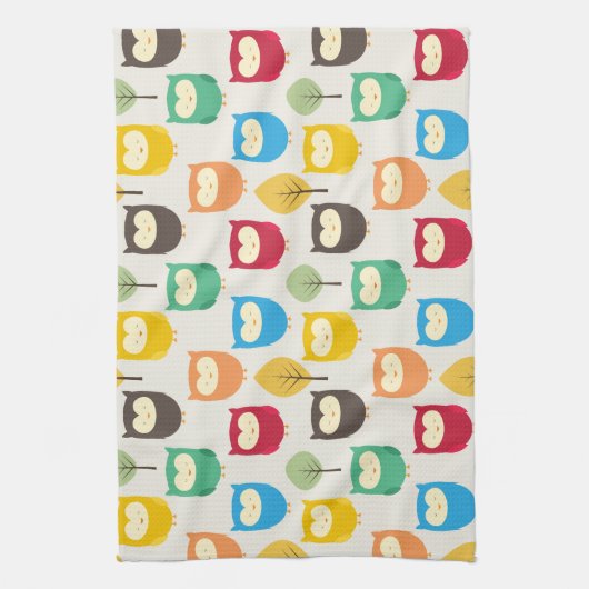 フクロウ数々のル模様 キッチンタオル (縦)