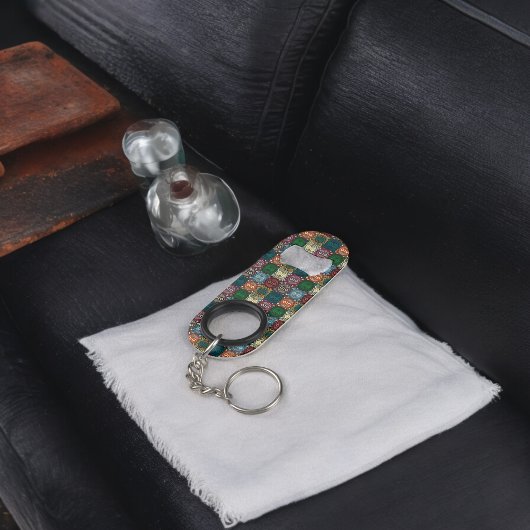 フクロウ数々のル模様 キーホルダー栓抜き