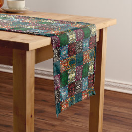 フクロウ数々のル模様 ショートテーブルランナー