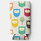 フクロウ数々のル模様 スリム缶クーラー (正面)