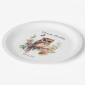 フクロウ春の花蝶ハッピーバースデー名 ペーパープレート (アングル)