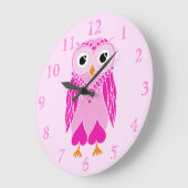 フクロウ時計:ピンクフクロウ ラージ壁時計 (傾斜)