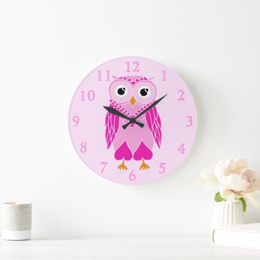フクロウ時計:ピンクフクロウ ラージ壁時計 (ホーム)