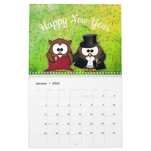 フクロウ暦2025年 カレンダー (1月 2026)