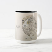 フクロウ書道マグカップ ツートーンマグカップ (正面右)