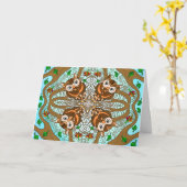 フクロウ曼荼羅の手書きアートワーク カード (黄色い花)