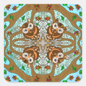 フクロウ曼荼羅の手書きアートワーク スクエアシール (正面)