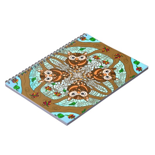 フクロウ曼荼羅の手書きアートワーク ノートブック (左側)