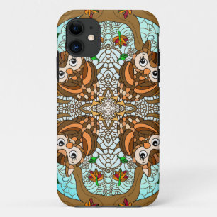 フクロウ曼荼羅の手書きアートワーク iPhone 11 ケース