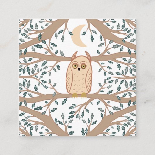 フクロウ月の神秘的な魔法のボホかわいい スクエア名刺 (正面)