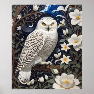フクロウ月明かりの花 ポスター