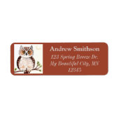 フクロウ月鳥自然動物銅茶色アート ラベル (正面)