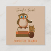 フクロウ本代替先生茶色の名刺 スクエア名刺 (正面)