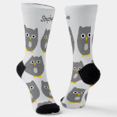 フクロウ柄ソックス グレー ソックス (傾斜あり)