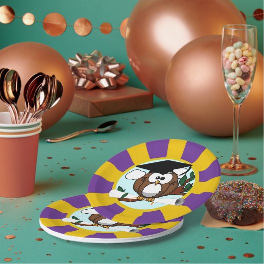 フクロウ校が赤と金ゴールド卒業 ペーパープレート (複数)