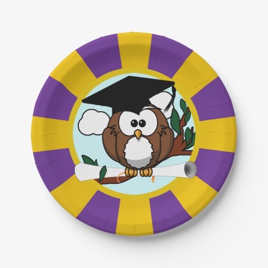 フクロウ校が赤と金ゴールド卒業 ペーパープレート (正面)