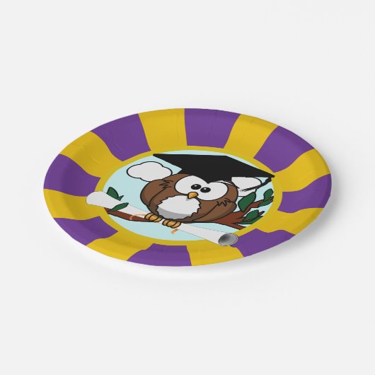 フクロウ校が赤と金ゴールド卒業 ペーパープレート (アングル)