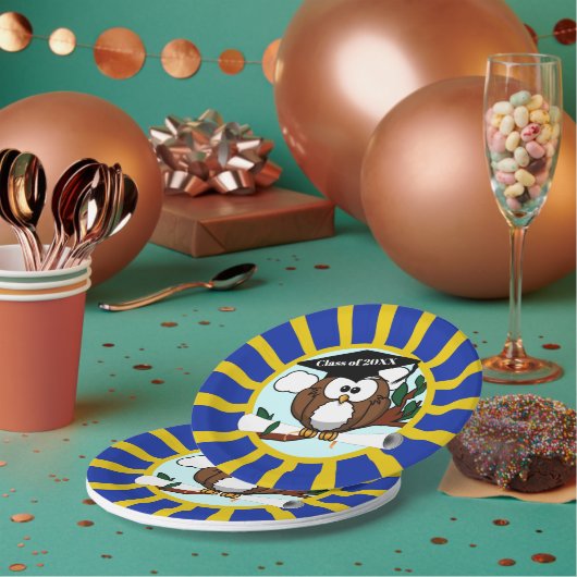 フクロウ校が青と金ゴールド卒業 ペーパープレート (複数)