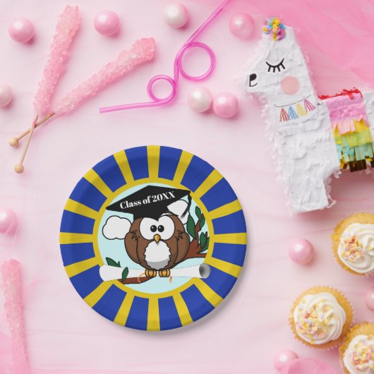 フクロウ校が青と金ゴールド卒業 ペーパープレート (パーティー)