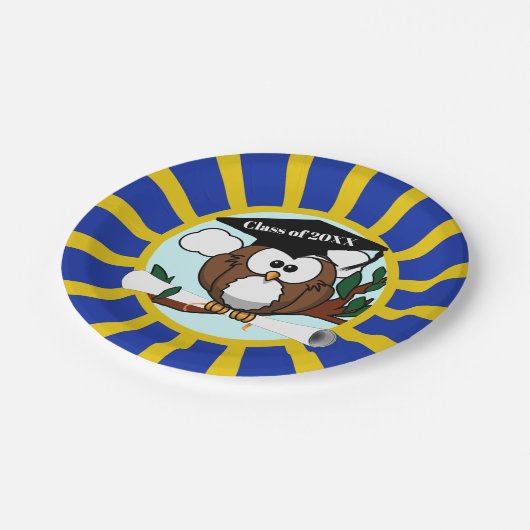 フクロウ校が青と金ゴールド卒業 ペーパープレート (アングル)