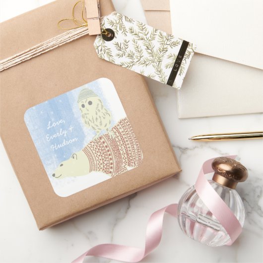 フクロウ極熊ニット帽とセーターもスター スクエアシール (ギフト)