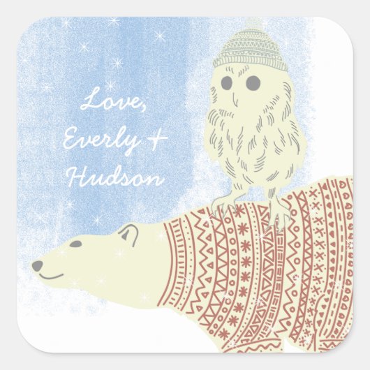 フクロウ極熊ニット帽とセーターもスター スクエアシール (正面)