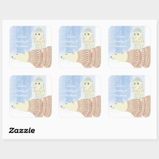 フクロウ極熊ニット帽とセーターもスター スクエアシール (シート)