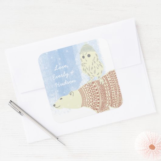 フクロウ極熊ニット帽とセーターもスター スクエアシール (封筒)