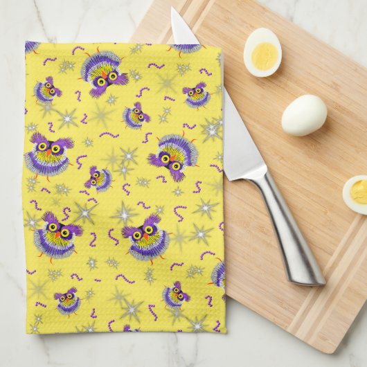 フクロウ模様 キッチンタオル (四つ折り)