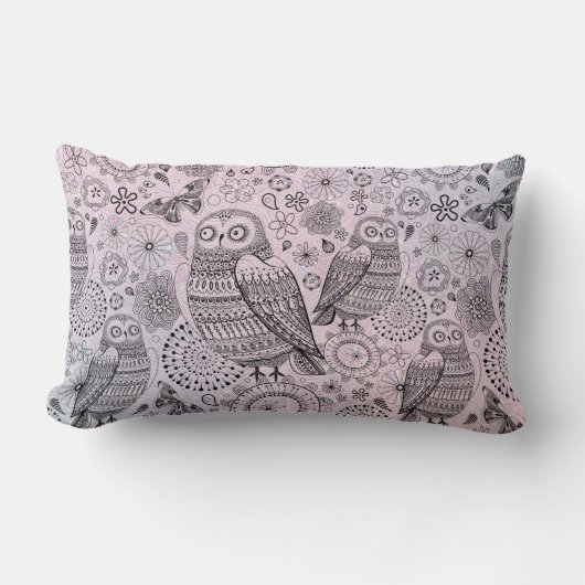 フクロウ模様 ランバークッション (正面)