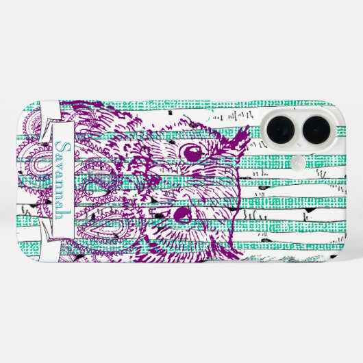 フクロウ樺の木ツリーリネンパーソナライズアイ Case-Mate iPhoneケース (裏面 (横))