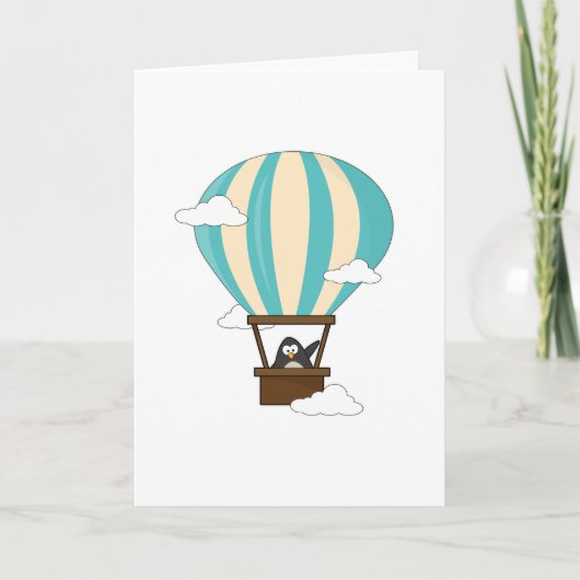 フクロウ気球と雲の中のペンギン カード (正面)